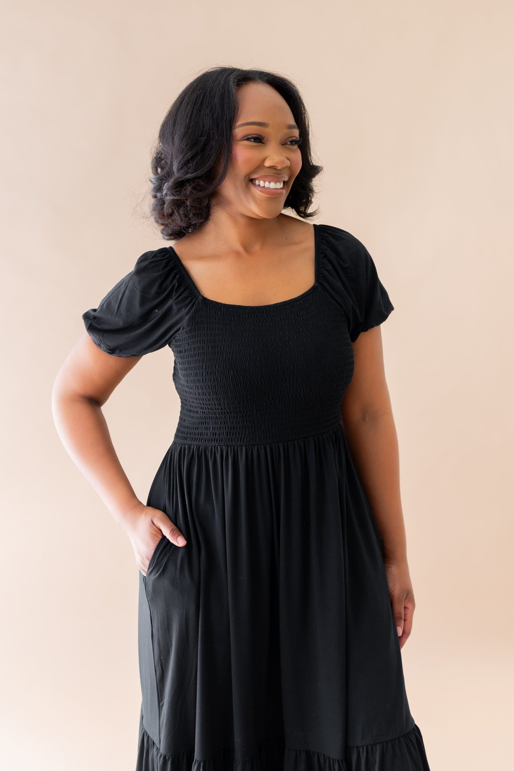 Women's Smocked Dress in Midnight - Image 4