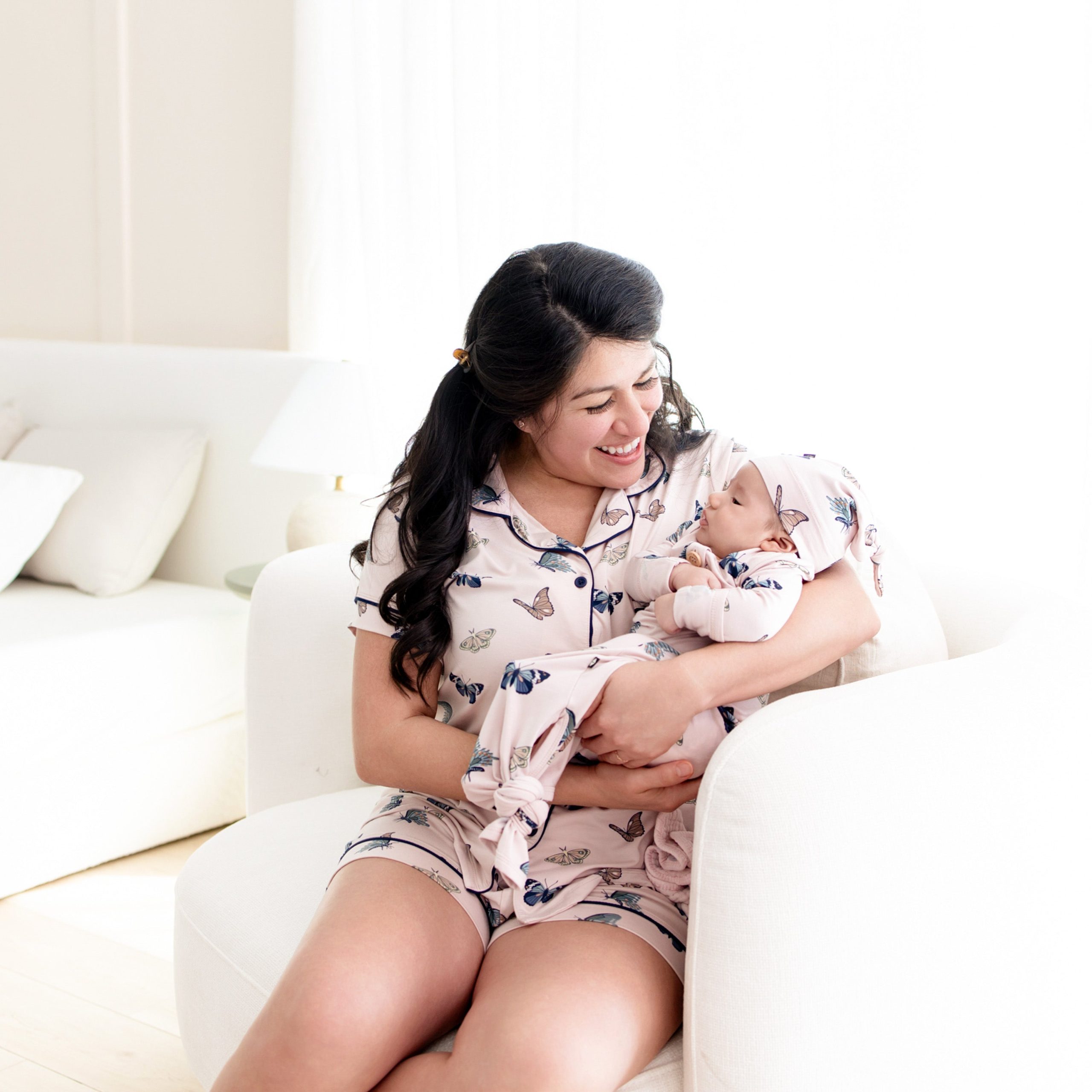 Women's Short Sleeve Pajama Set in Blush Butterfly - Image 3