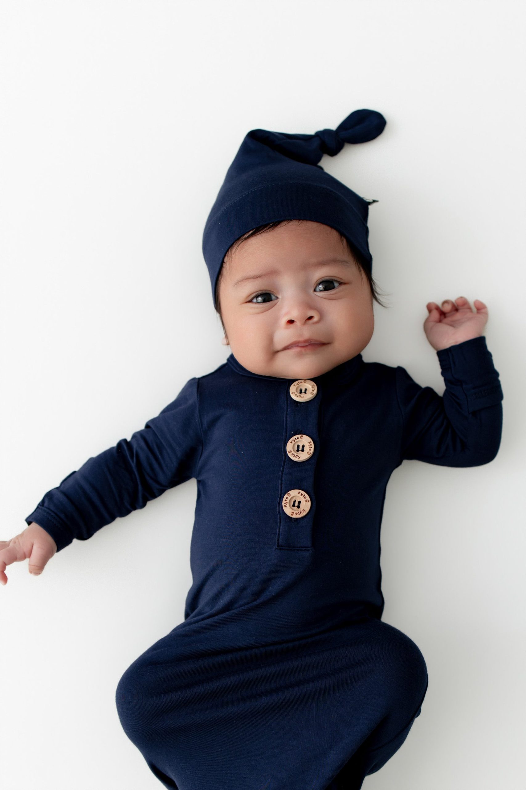 Knotted Gown with Hat Set in Navy - Image 3