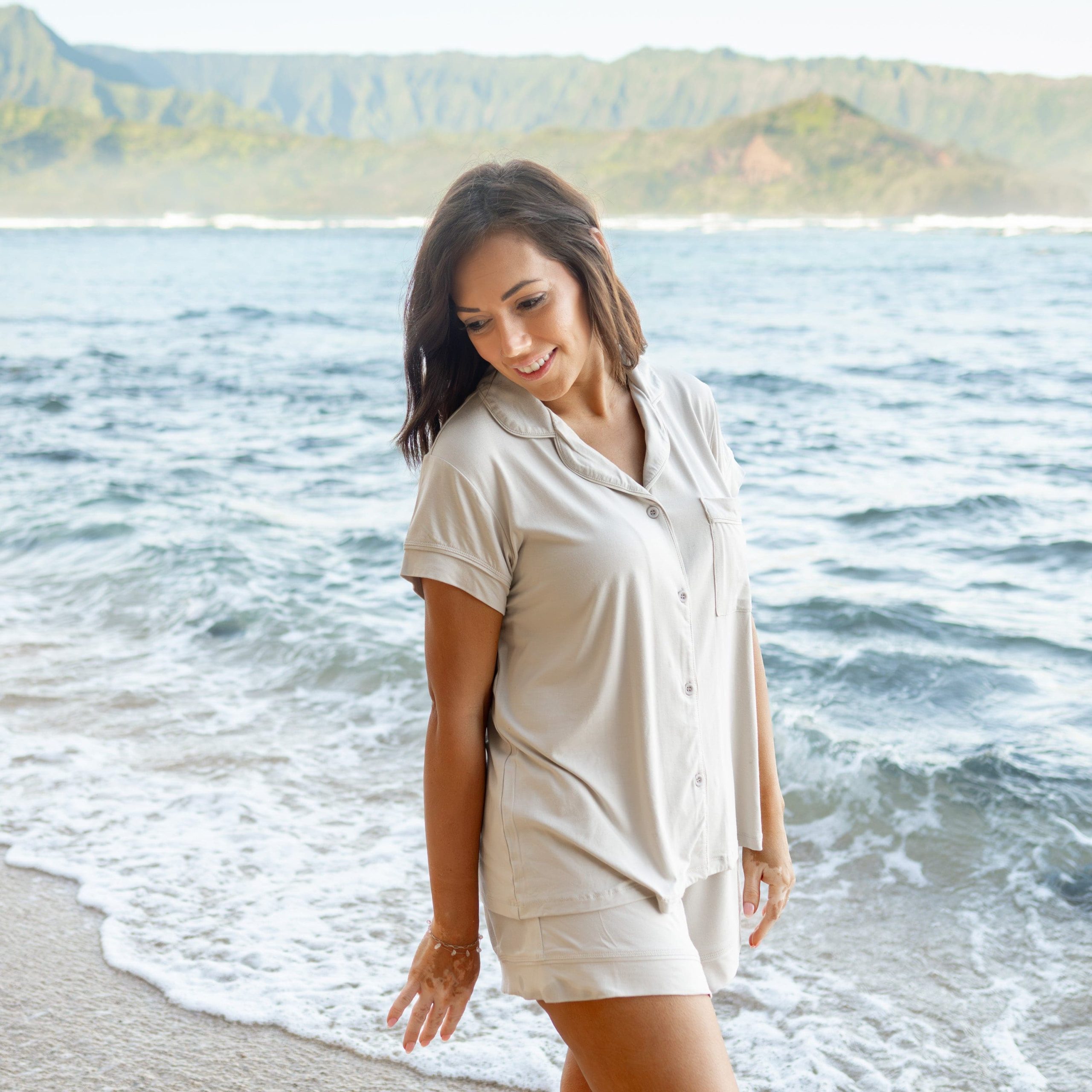 Women's Short Sleeve Pajama Set in Oat - Image 5
