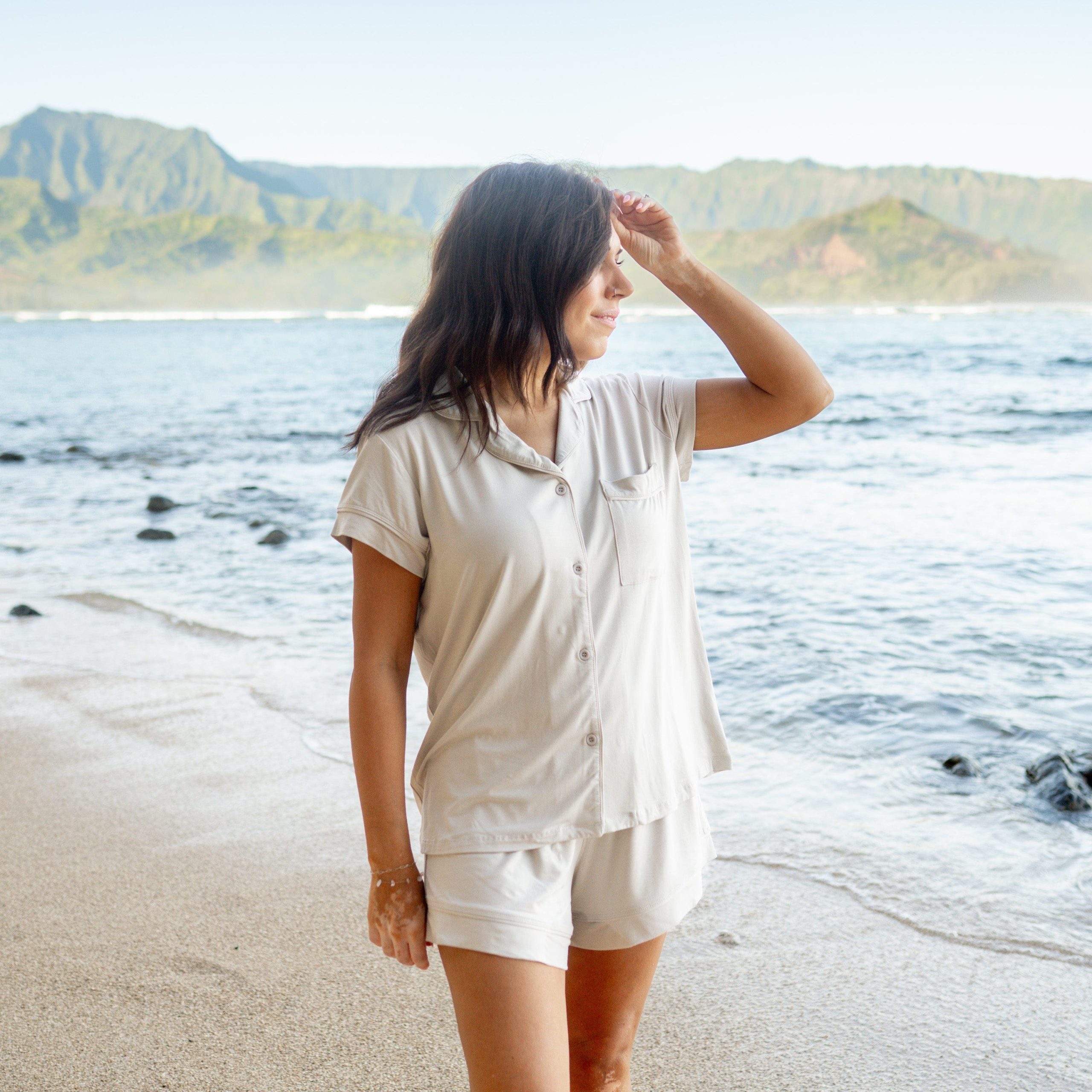Women's Short Sleeve Pajama Set in Oat - Image 6