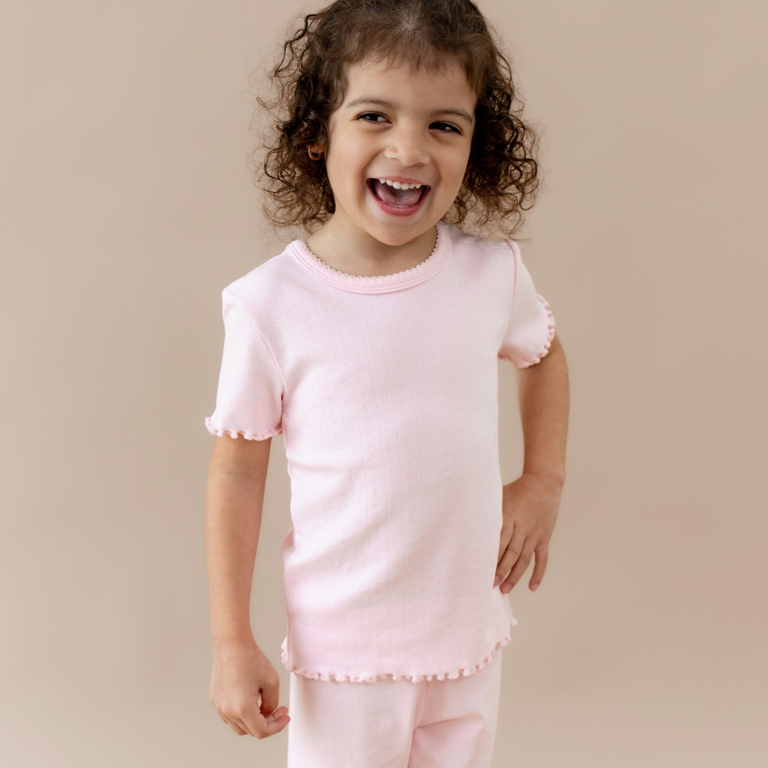 Pointelle Short Sleeve Set in Sakura - Image 5