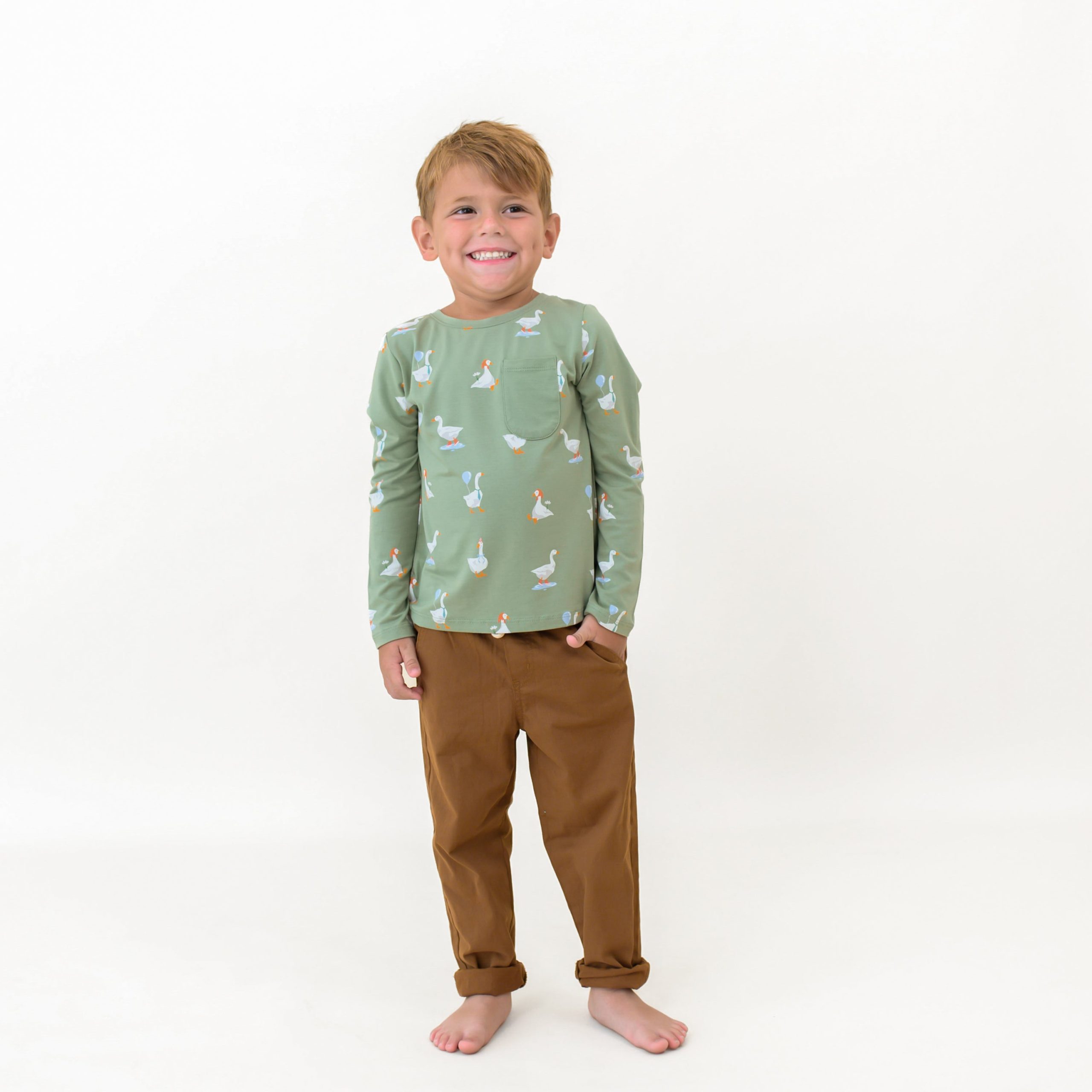 Long Sleeve Toddler Crew Neck Tee in Silly Goose - Image 4