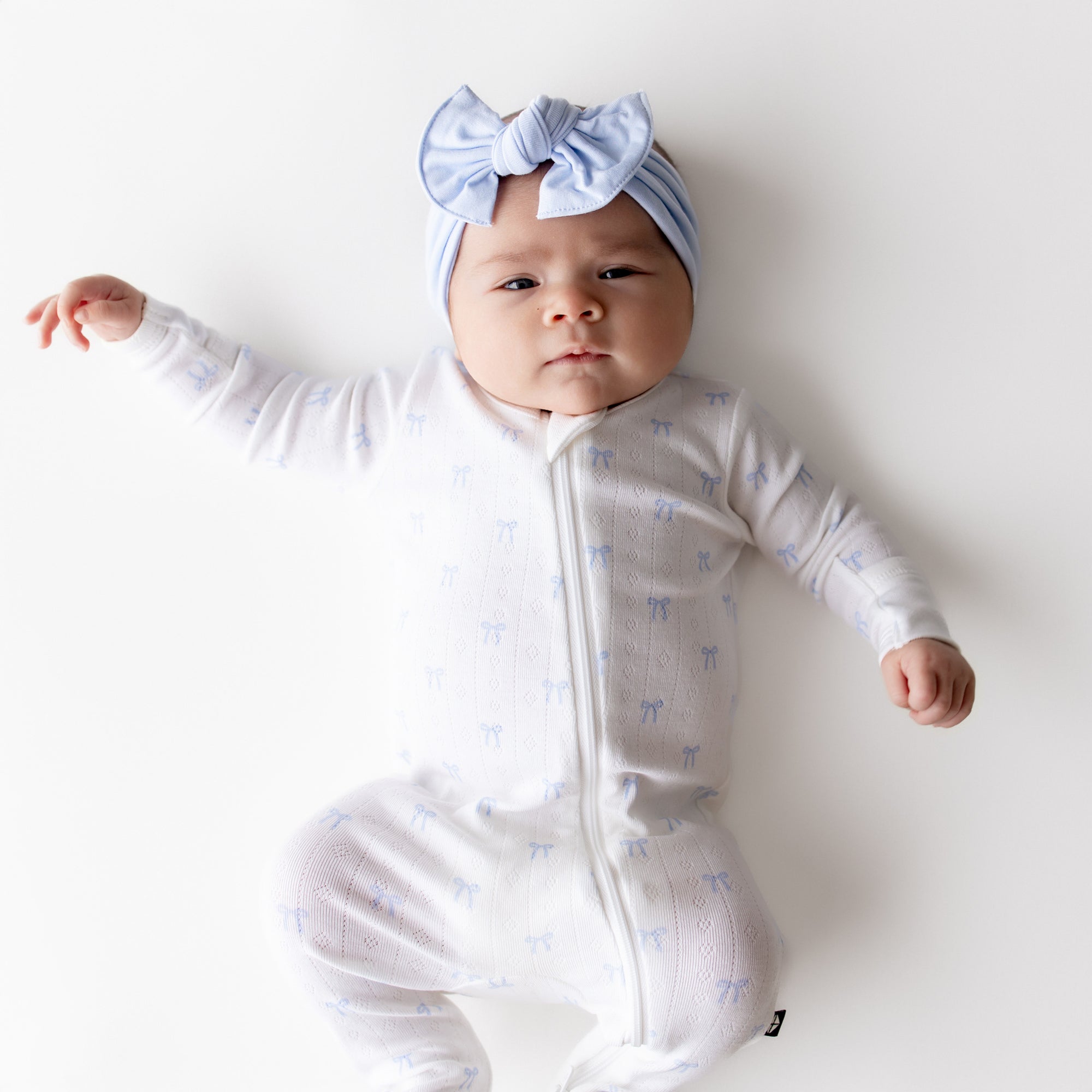 Pointelle Zippered Footie in Sweet Blue Bow - Image 5