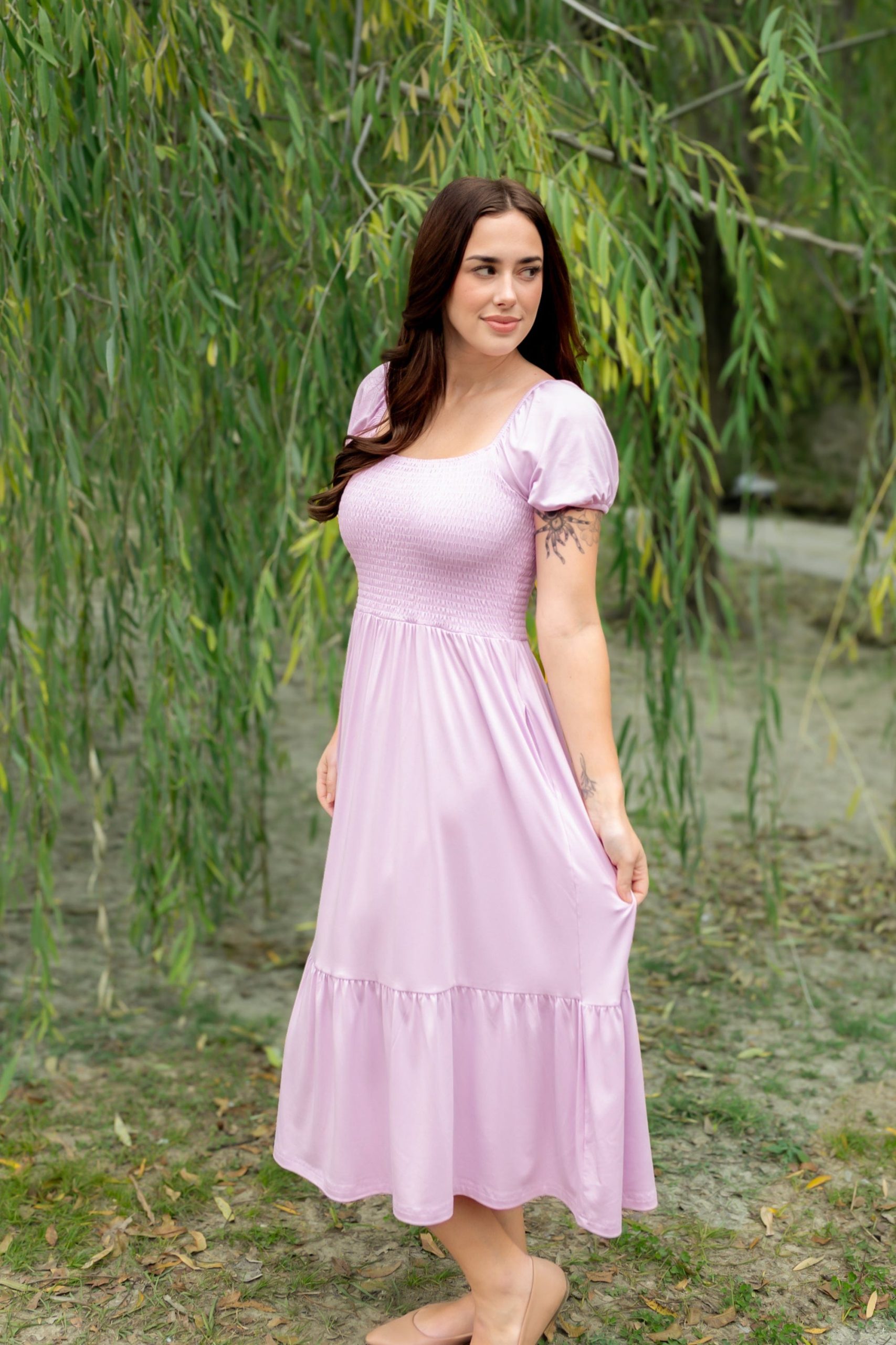 Women's Smocked Dress in Thistle - Image 4