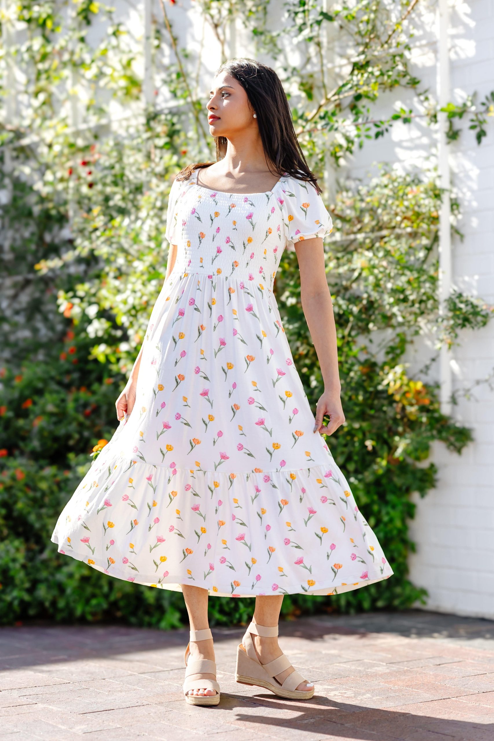 Women's Smocked Dress in Tulip - Image 5