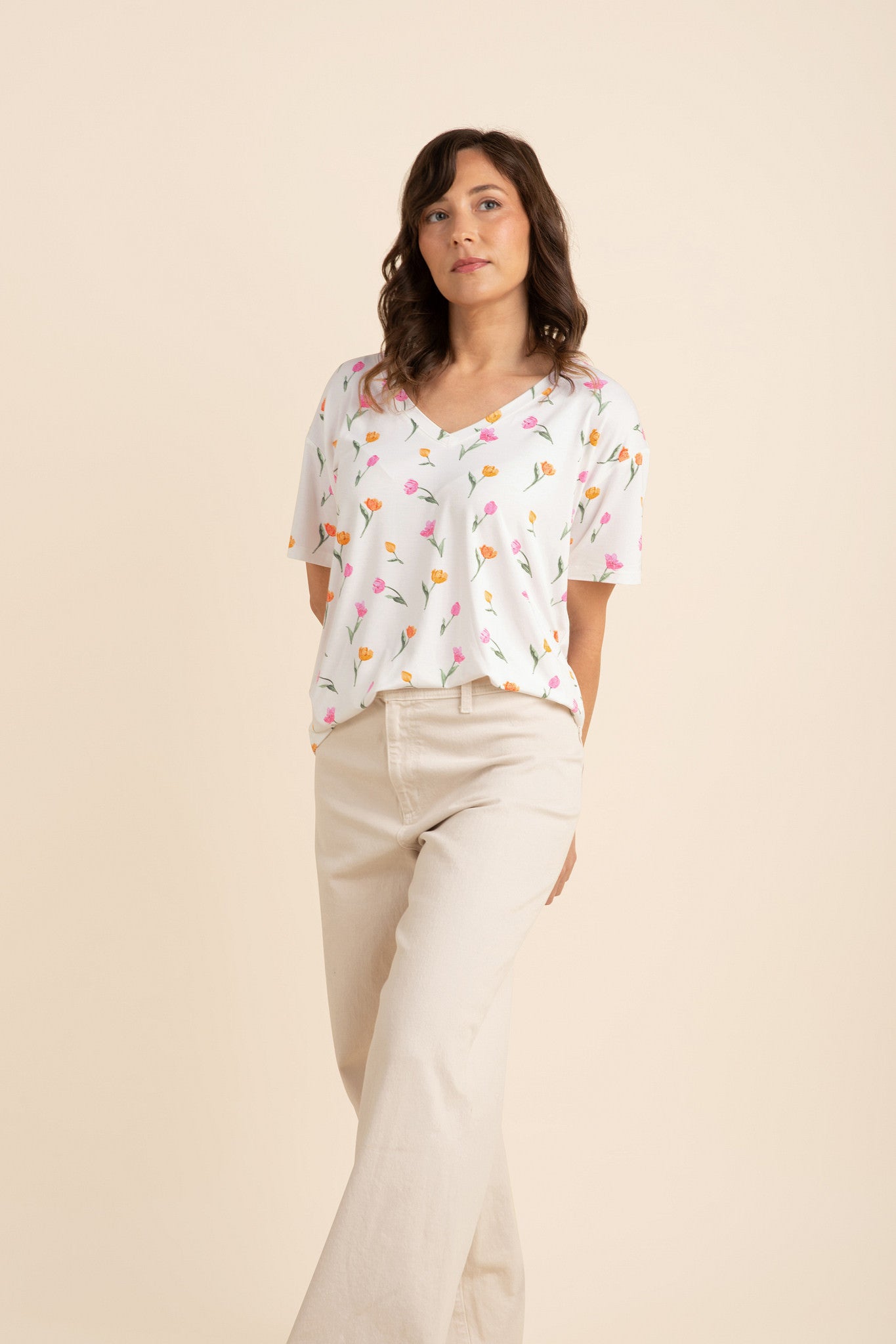 Women's Relaxed Fit V-Neck in Tulip - Image 3