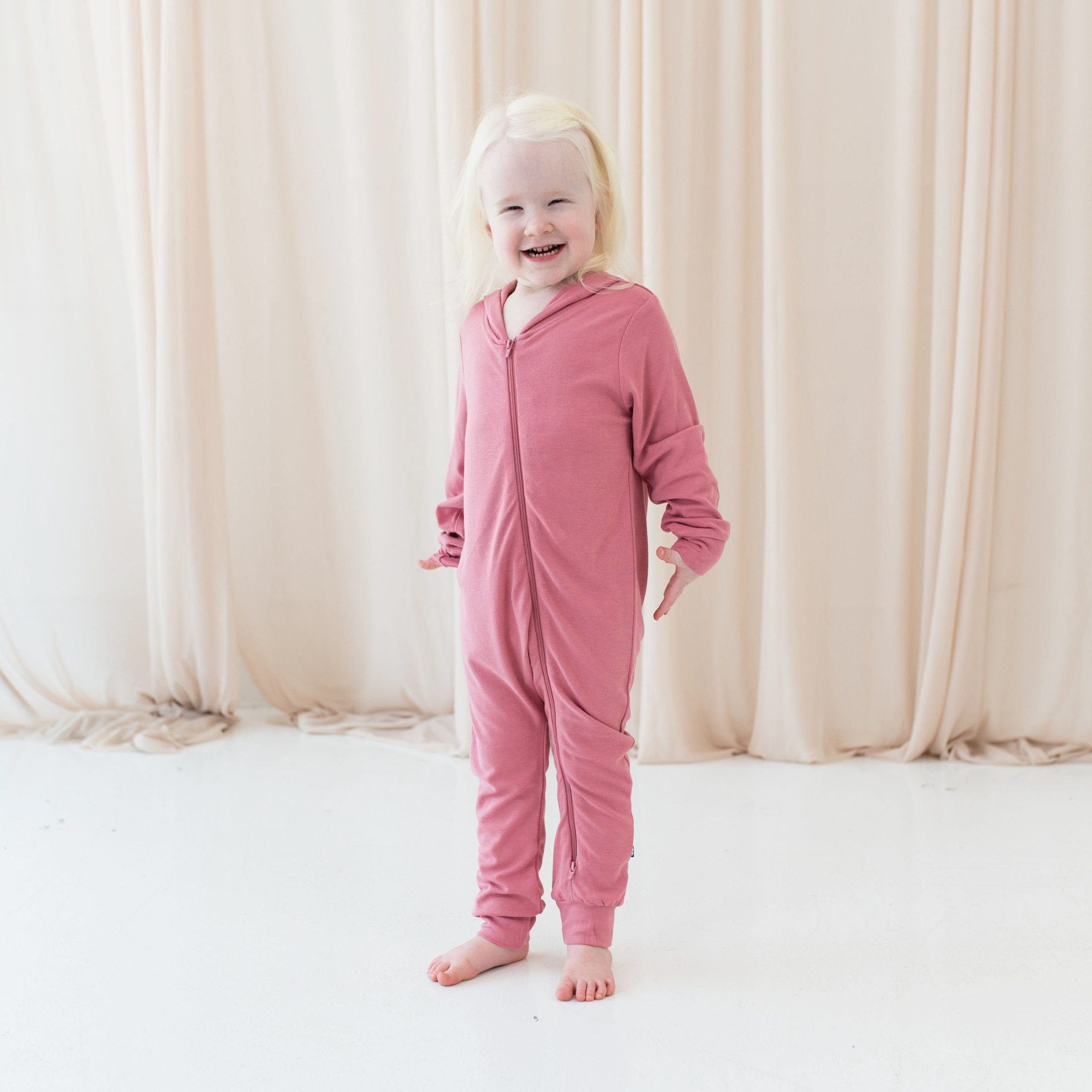 Bamboo Jersey Hooded Zippered Romper in Apple Blossom - Image 3