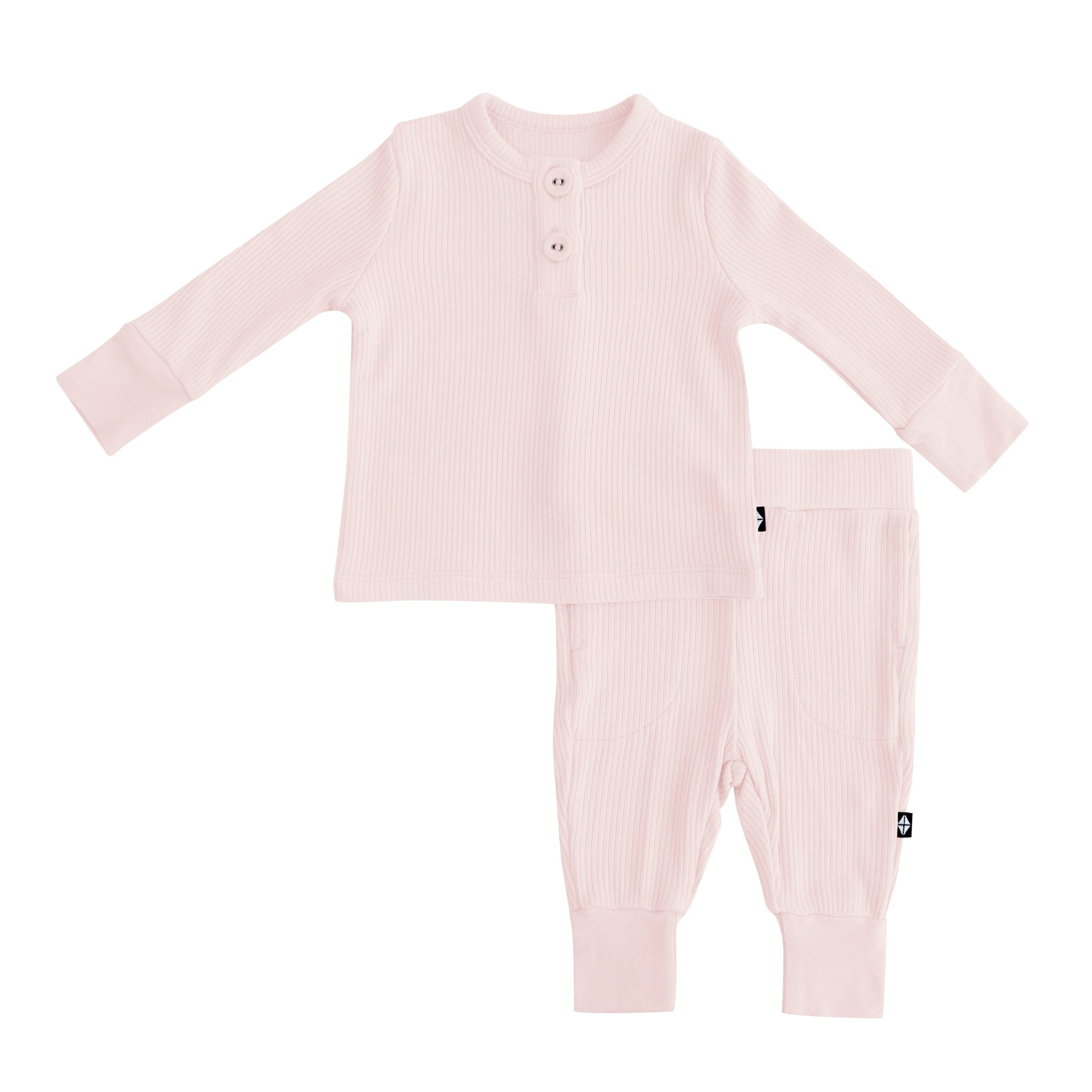 Ribbed Infant Henley Set in Blush - Image 2