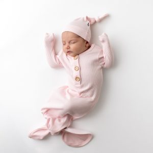 Ribbed Knotted Gown with Hat Set in Sakura