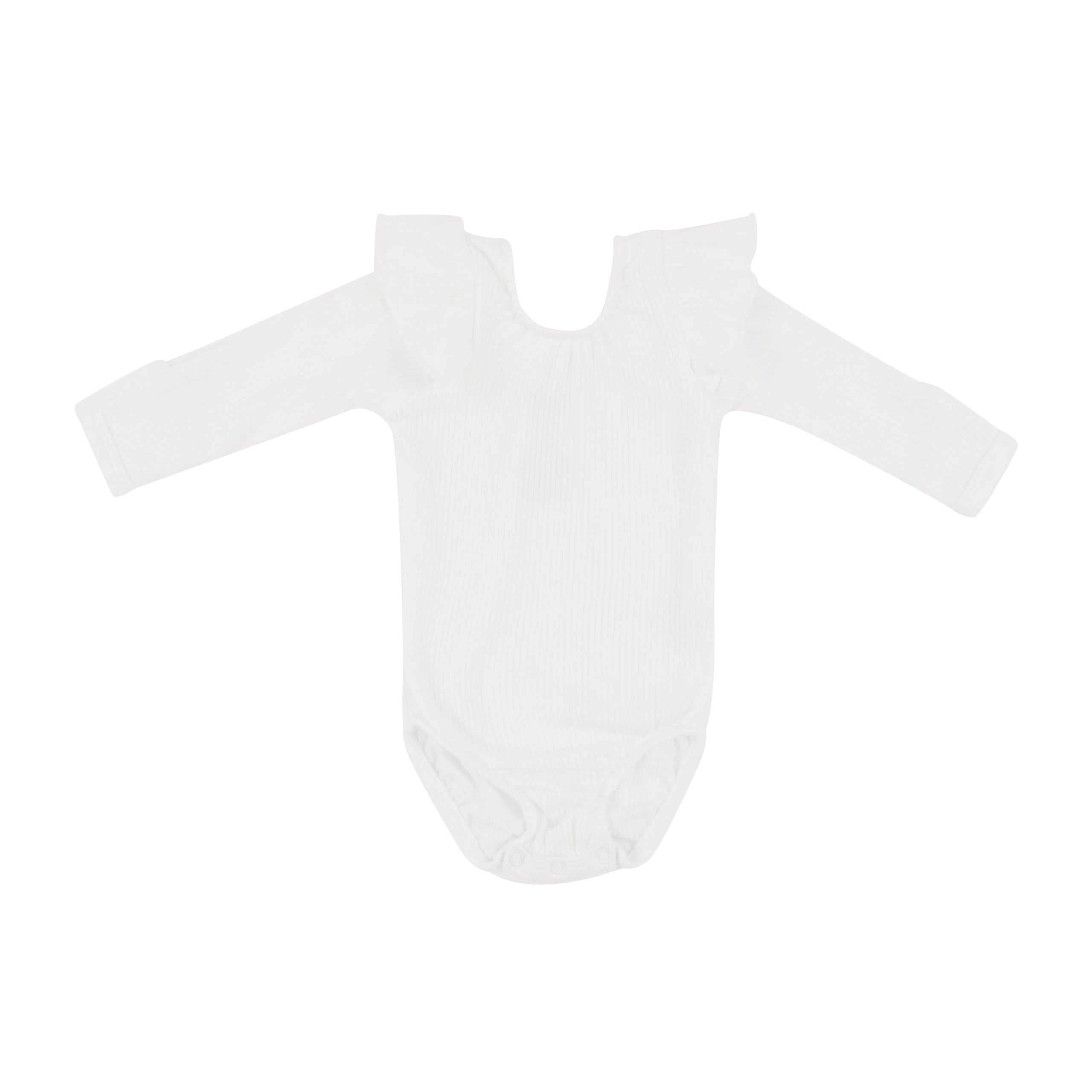 Ribbed Long Sleeve Ruffle Leotard in Cloud - Image 2