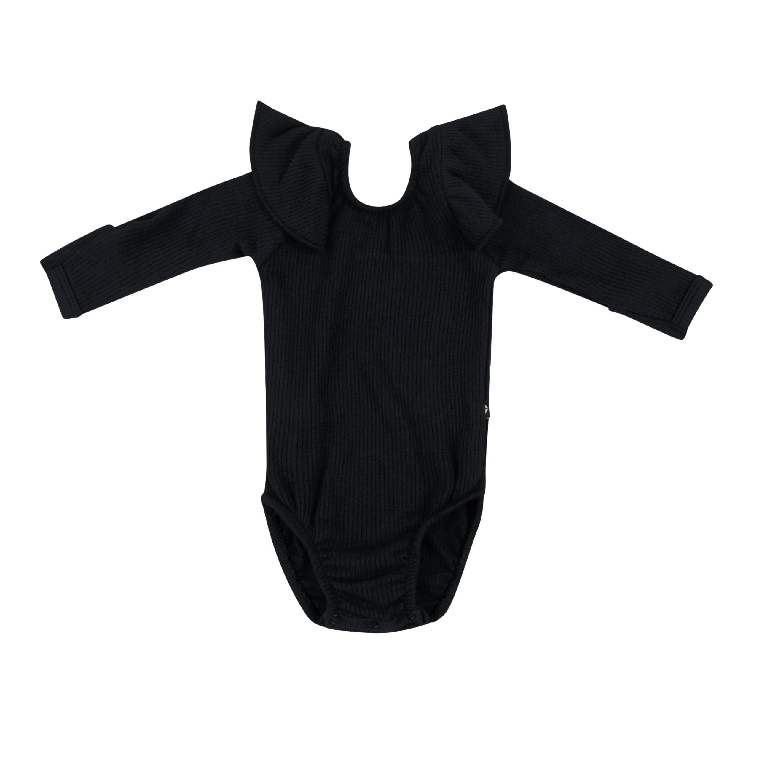 Ribbed Long Sleeve Ruffle Leotard in Midnight - Image 2