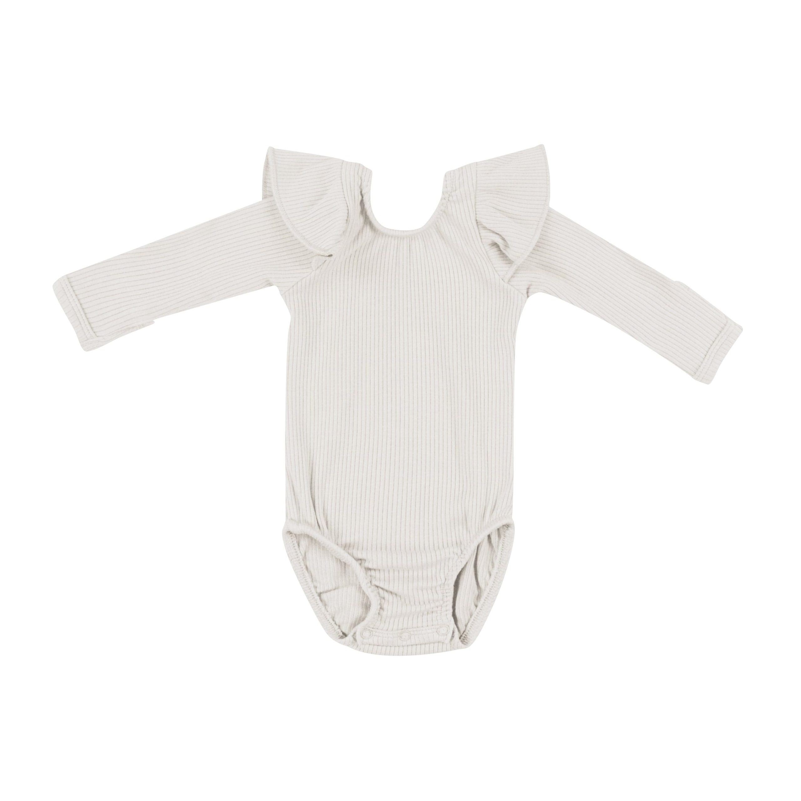 Ribbed Long Sleeve Ruffle Leotard in Oat - Image 2
