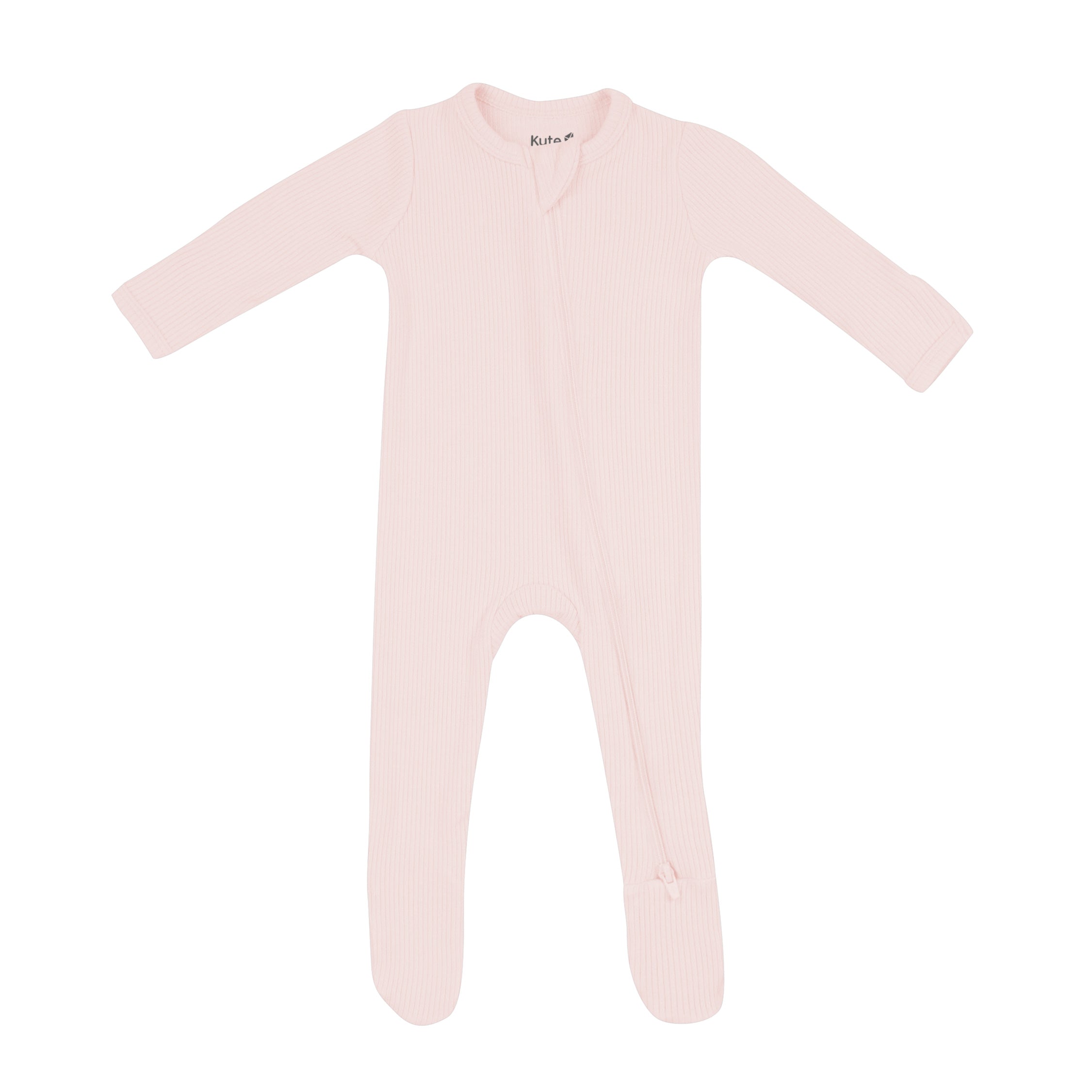 Ribbed Zipper Footie in Blush - Image 2