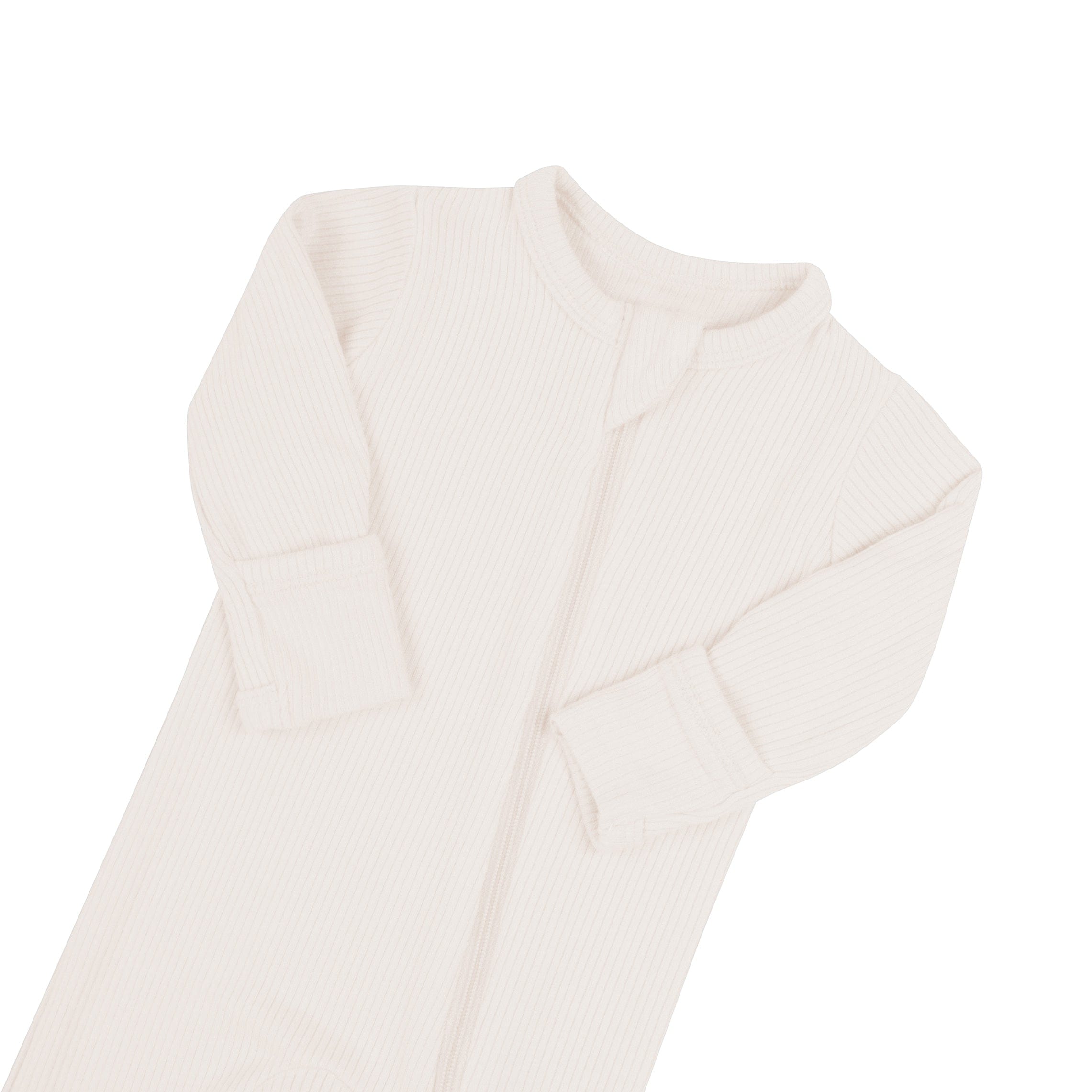 Ribbed Zipper Footie in Oat - Image 6