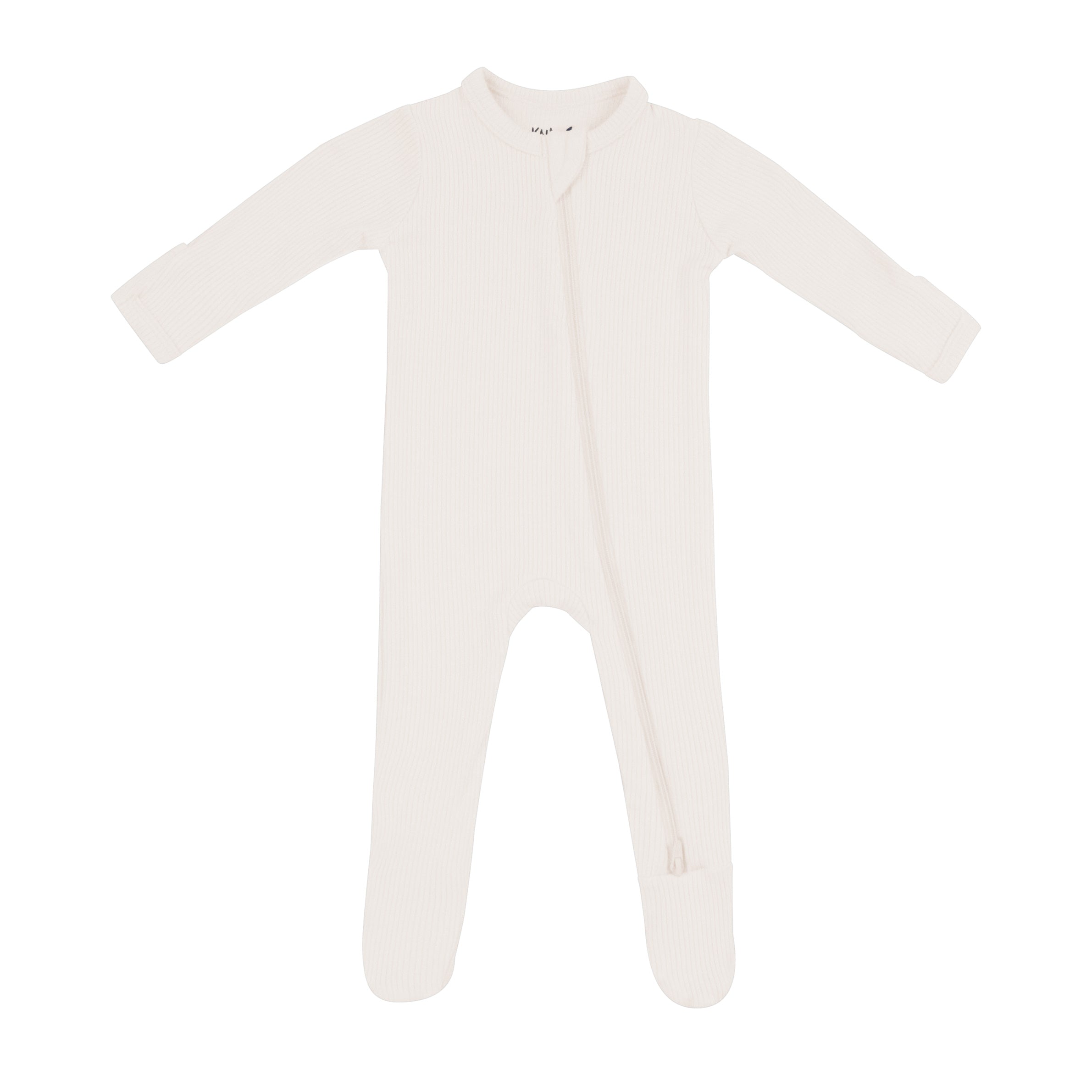 Ribbed Zipper Footie in Oat - Image 2