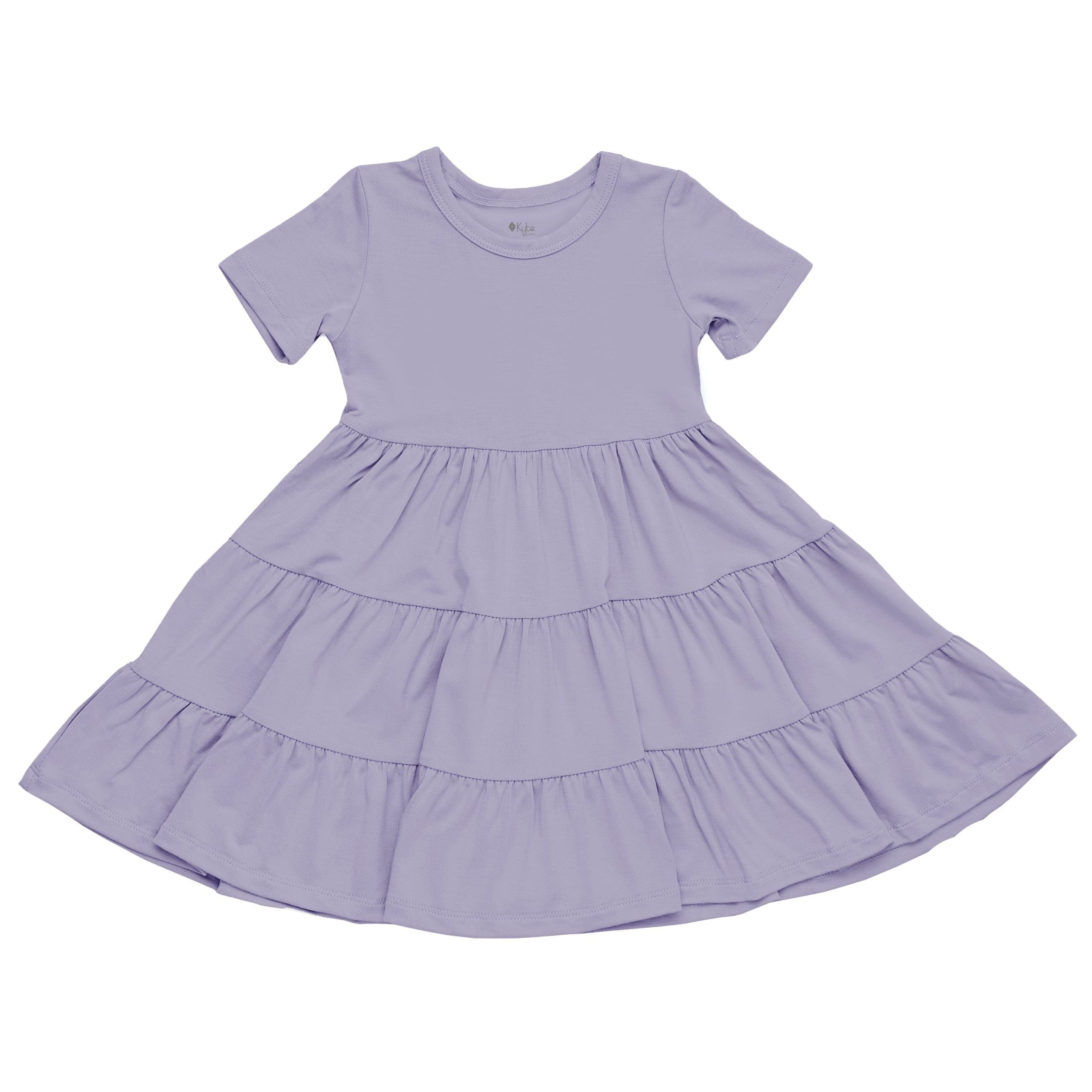 Short Sleeve Tiered Dress in Taro - Image 2