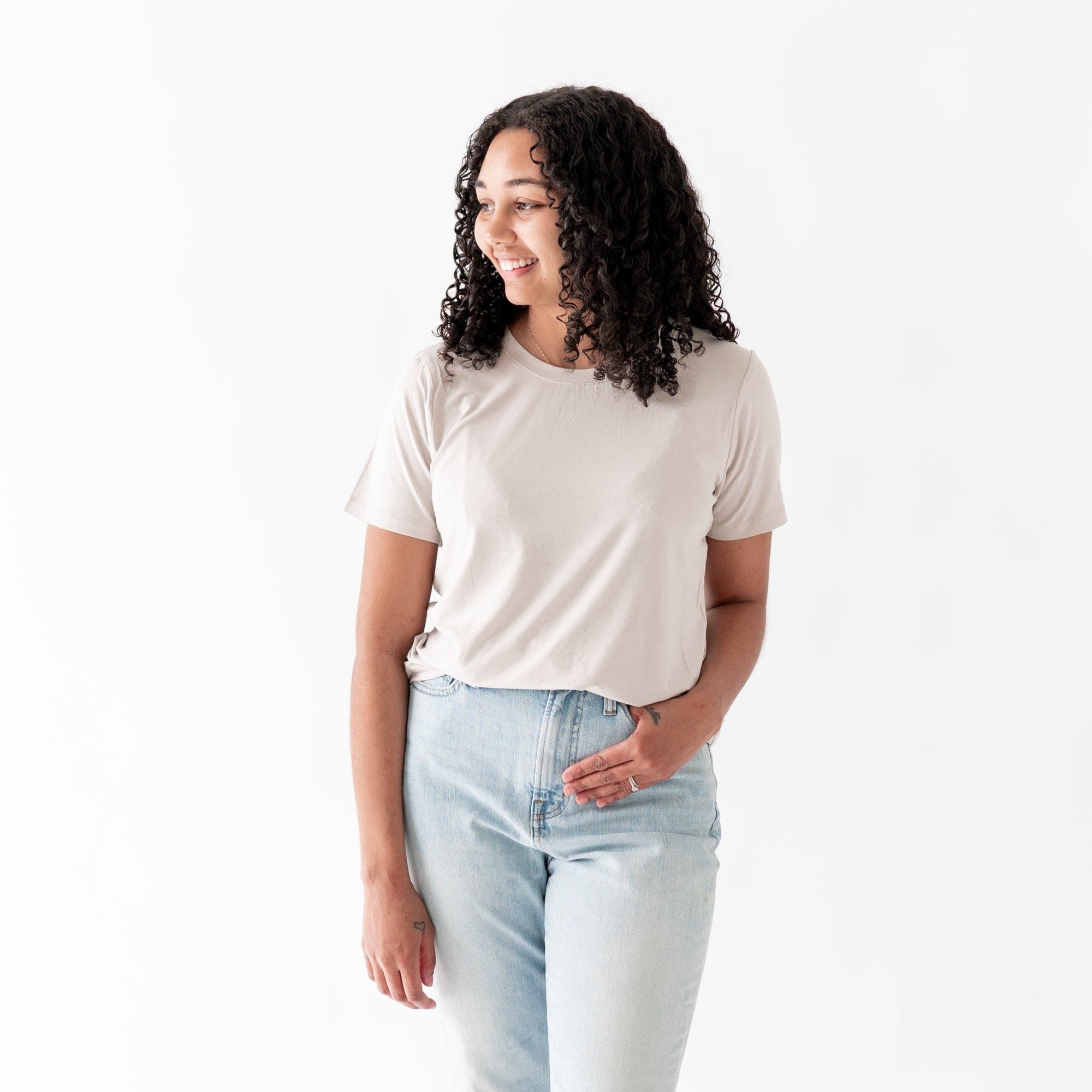 Women's Crew Neck Tee in Oat - Image 2