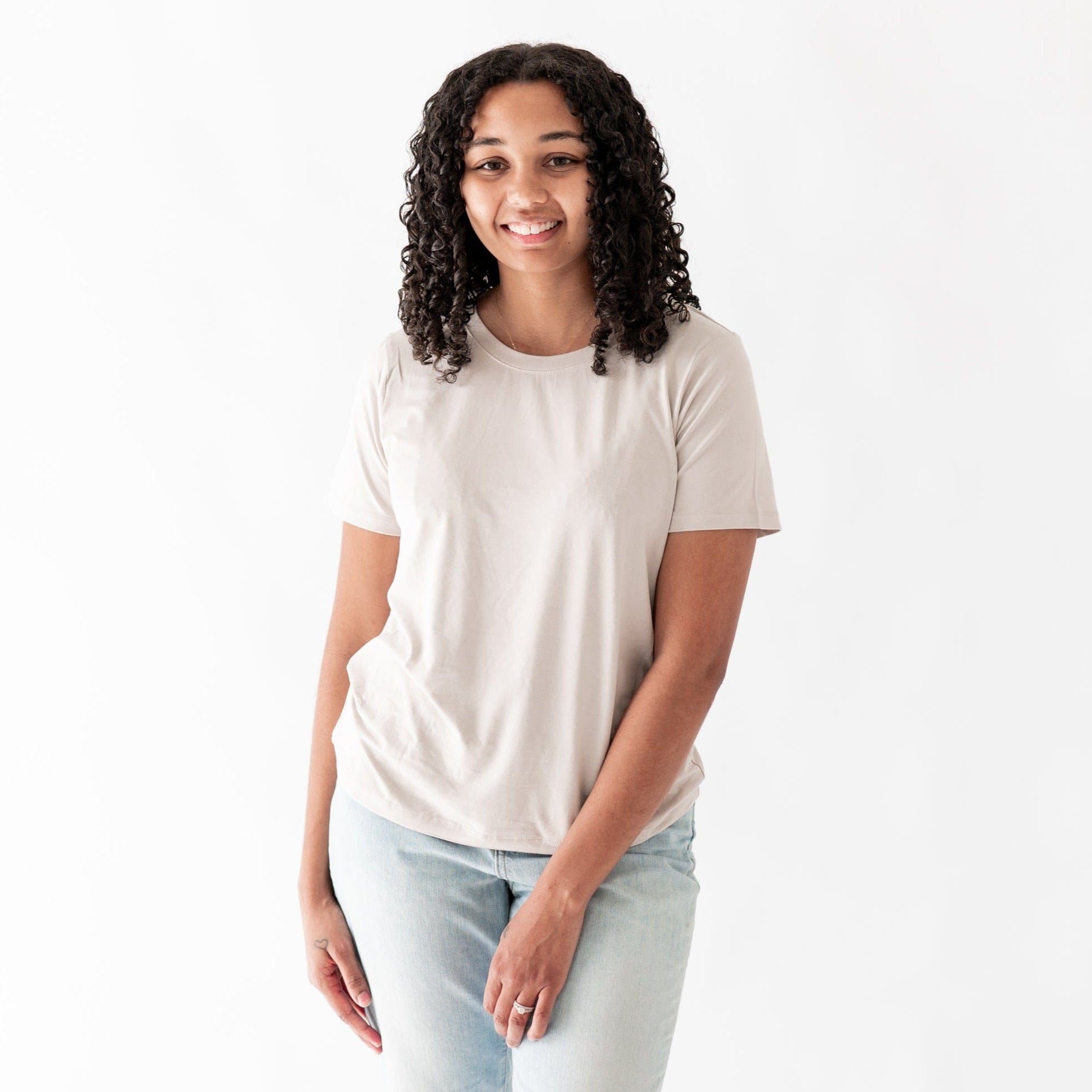 Women's Crew Neck Tee in Oat - Image 3