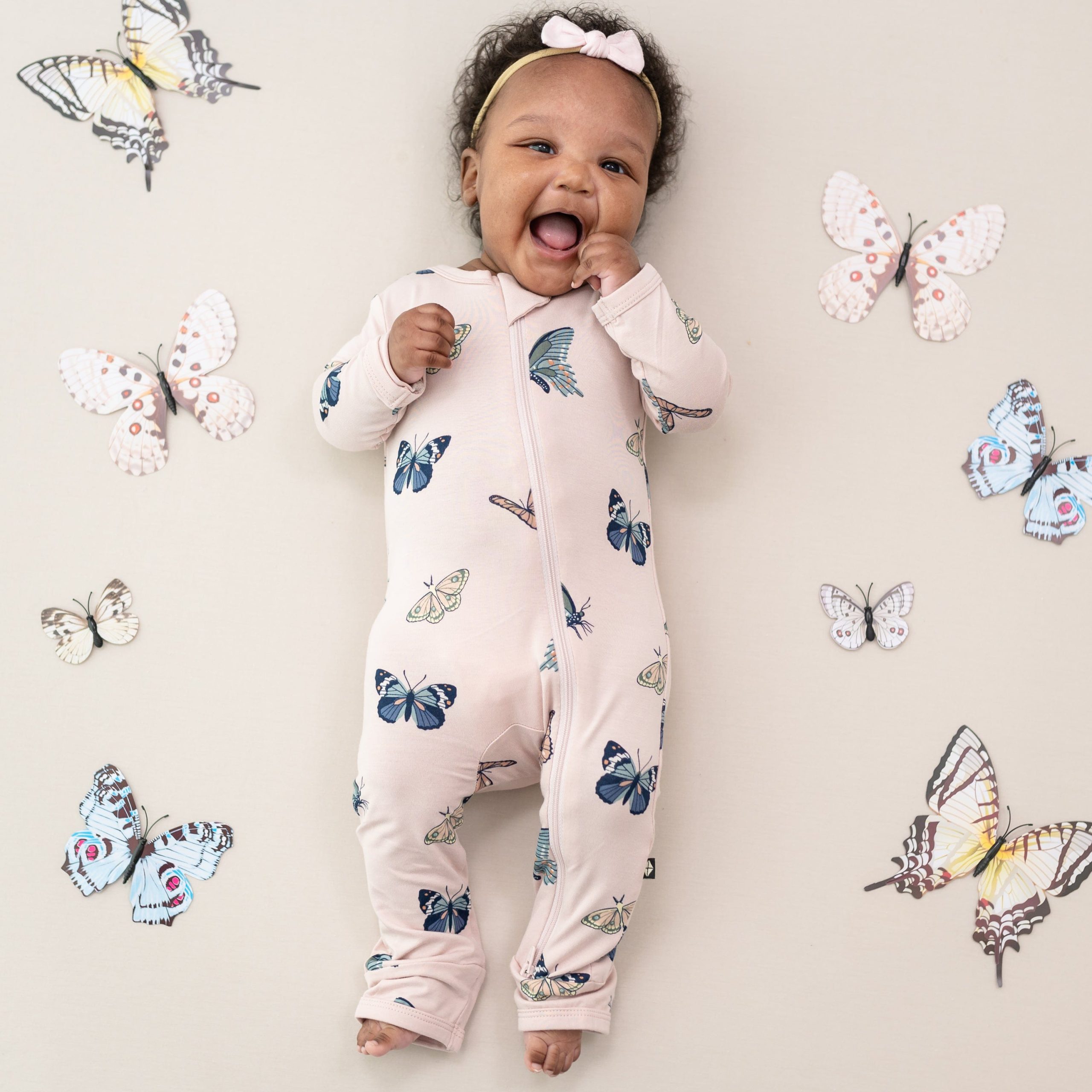 Zippered Romper in Blush Butterfly - Image 3